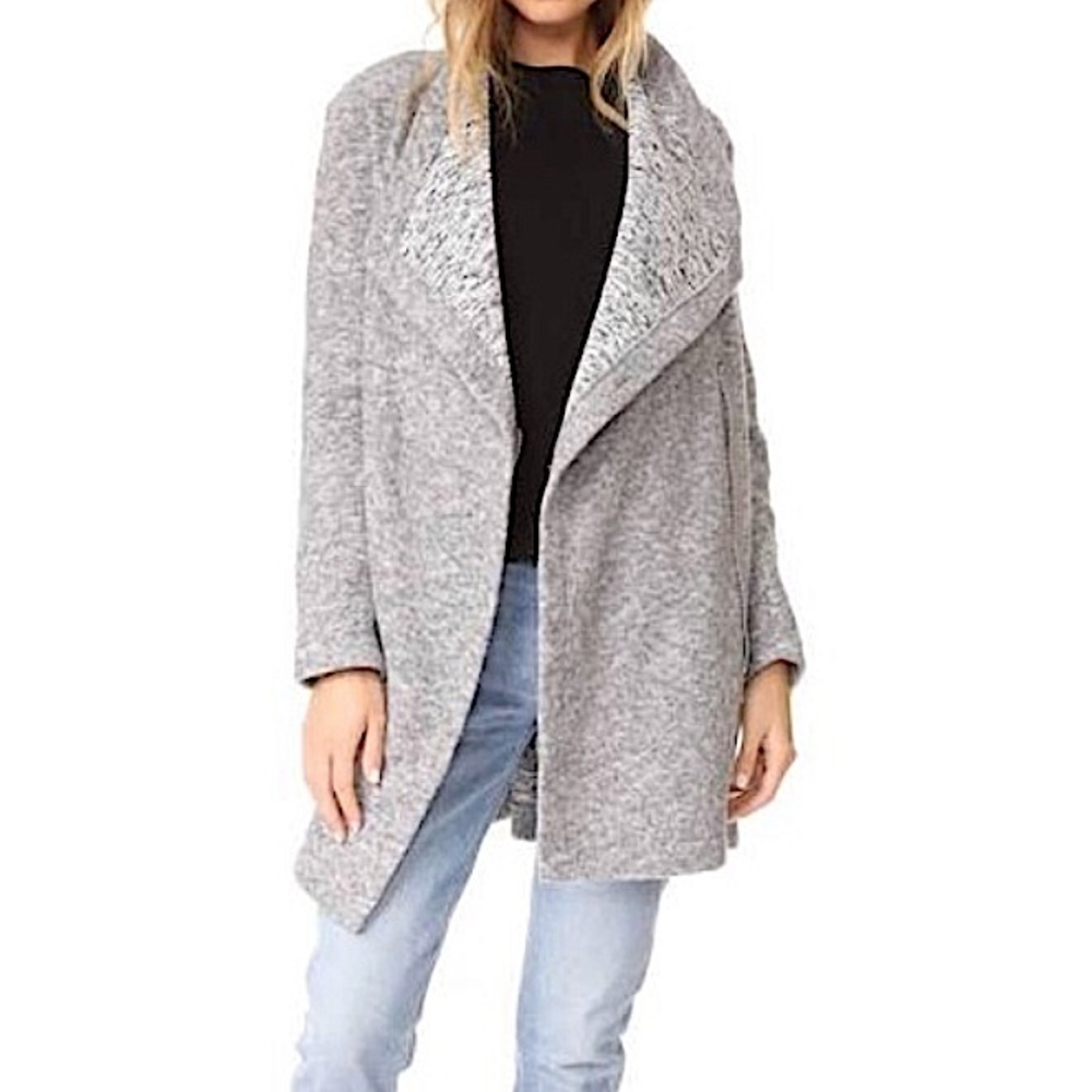 BB DAKOTA Maggie Coat Marled Grey Brushed Knit Asymmetrical Coatigan XS